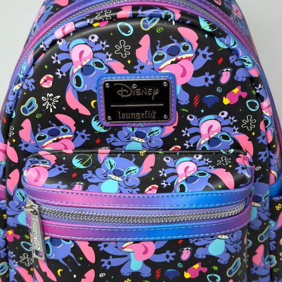 Disney Loungefly Stitch All Over Print Mini Backpack Purple Blue Cosmic Bag main image 6